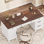 60 Executive Desk with Drawers, Home Office Desk with Charging Station, Wooden Computer Writing Desk for Study, Conference Table for Living Room
