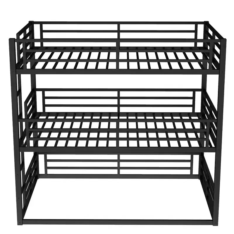 Dreifach-Etagenbett, Metall-Etagenbett in voller Größe mit Sicherheitsgeländern, robustes Etagenbett mit geräuschreduziertem Design, Schwarz