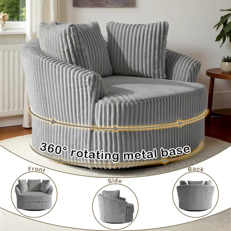 Extra grote 43 W pluche corduroy draaifauteuil met verzonken armleuningen en kuipvorm