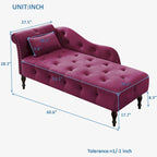 Modern 60.6  Velvet Upholstered Buttons Tufted Chaise Lounge Chair with Solid Wood Legs and Nailheads