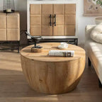 Runder Retro-Couchtisch mit Stauraum aus Holz, geeignet für Wohnzimmer, Esszimmer oder Büro.