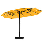 MAISON ARTS rechthoekige dubbelzijdige buitenparasol van 4,57 meter met slinger, zonnelampen en meegeleverde voet