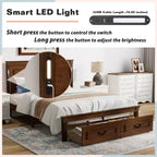 ModernLuxe Queen/King Size Platform Bed with Tall Headboard, Rustic Wood Bed Frame with 2 Drawers, LED Lights & USB Ports