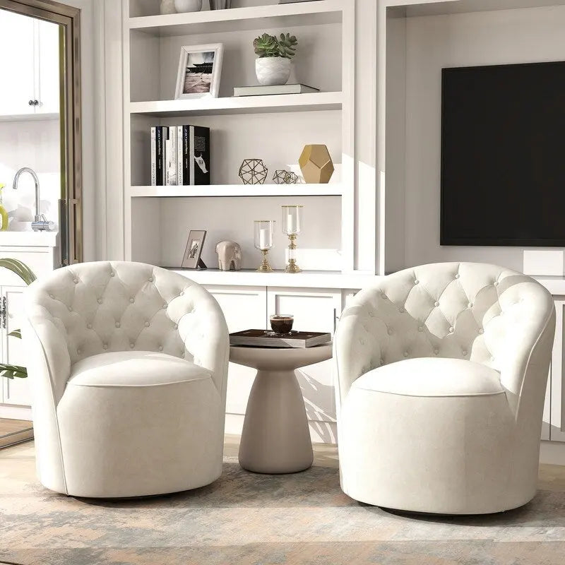 Set di 2 poltrone SEYNAR moderne a conchiglia in velluto, girevoli a 360 gradi, con schienale trapuntato con bottoni