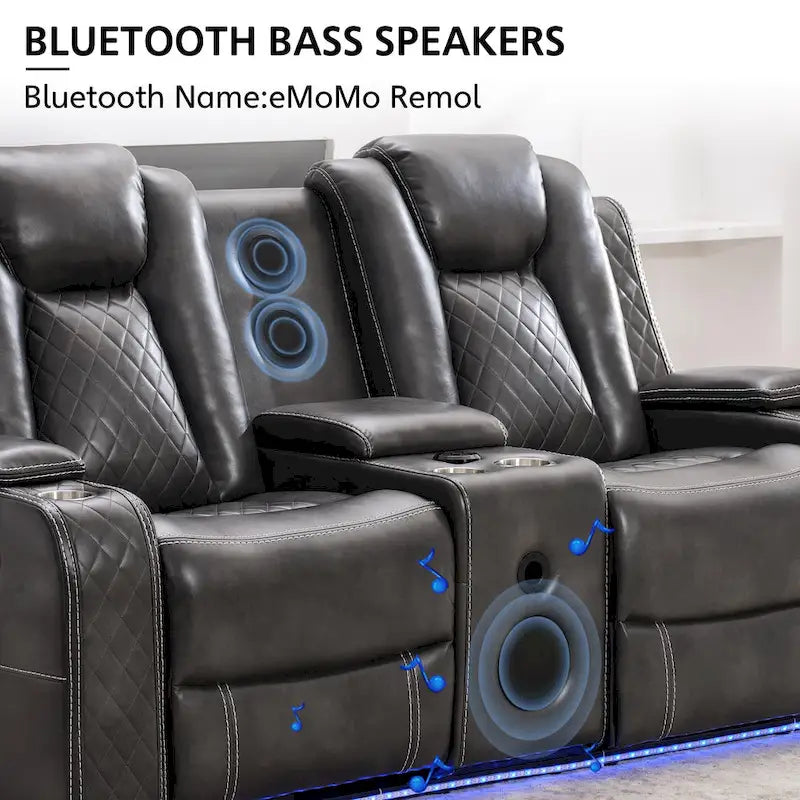 Elektrisch verstellbares Sofa mit kabellosem Ladegerät, Leselampe für das Wohnzimmer, Kunstleder, LED-Beleuchtung, AC-/USB-Anschluss und Getränkehalter, Schwarz