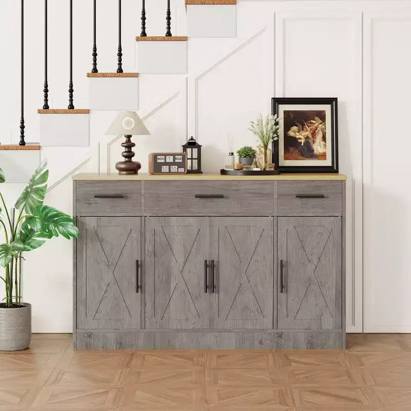 Celebalcony Buffet Cabinet with Storage,53.4 Large Kitchen Storage Cabinet with 3 Drawers & 4 Doors, Adjustable Shelf for Kitchen,Living Room