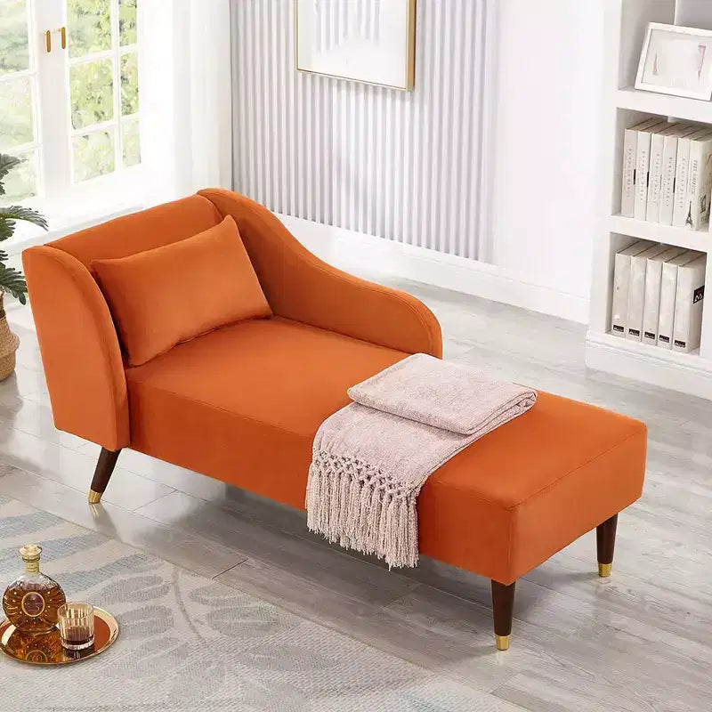 Chaise longue moderna in velluto, con bracciolo imbottito e bracciolo curvo, divano letto per camera da letto, ufficio o soggiorno