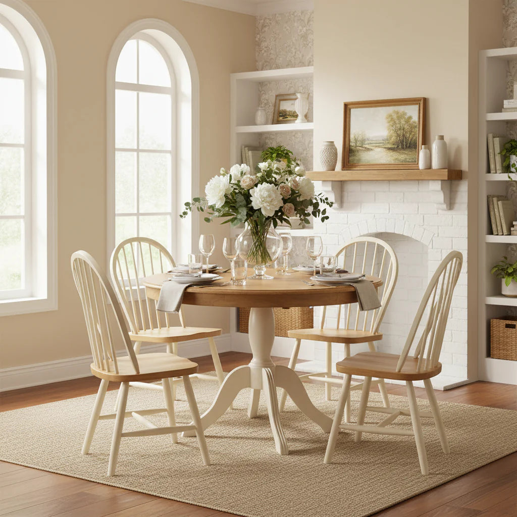Ronde tafel met massief houten voet