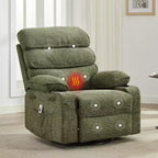 Massage Rocker Recliner with Heating, 360 Swivel Glider Recliner Chairs for Adults, Linen Nursery Chair with Side Pocket, Two Cup Holders