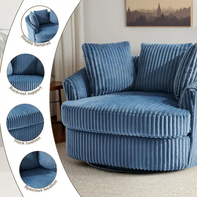 Extra grote 43 W pluche corduroy draaifauteuil met verzonken armleuningen en kuipvorm