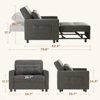 3-in-1-Schlafsofa mit verstellbarer Rückenlehne, ausziehbarer Sessel, umwandelbares Klappbett fürs Wohnzimmer