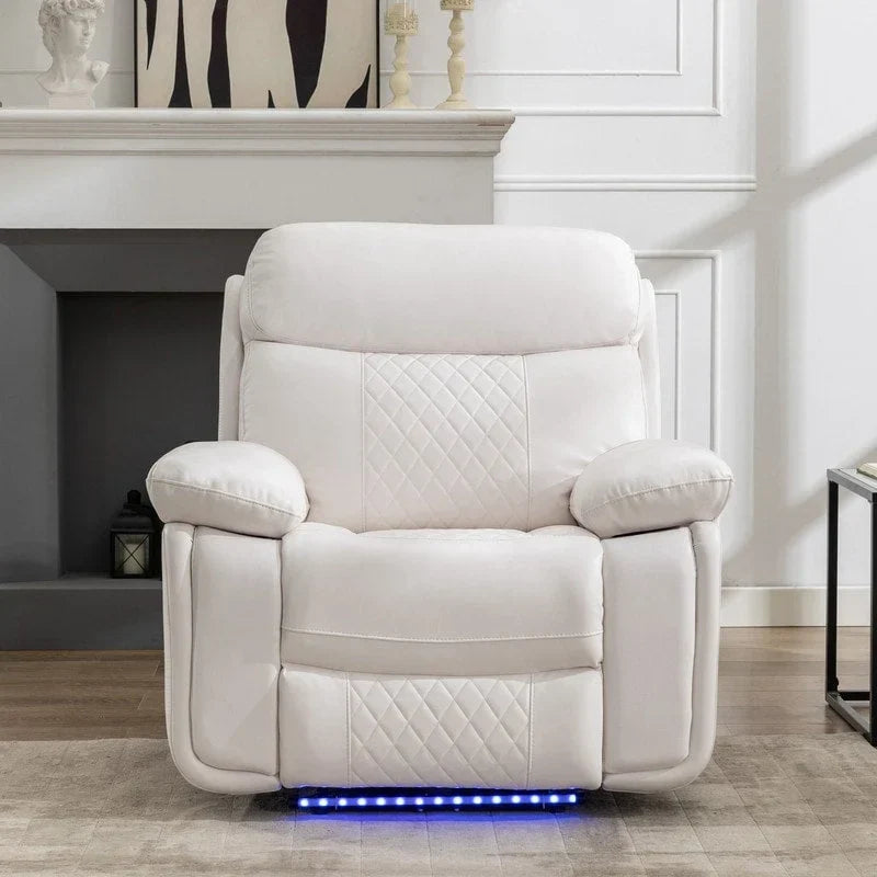 Elektrisch verstellbares Sofa mit kabellosem Ladegerät, Leselicht, LED-Beleuchtung für das Wohnzimmer, Kunstleder, AC-/USB-Anschluss, Getränkehalter, Schwarz