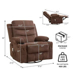 Poltrona reclinabile a dondolo girevole a 360° oversize con massaggio e calore - sedia lounge ergonomica con portabicchieri e tasche laterali per soggiorno e cameretta