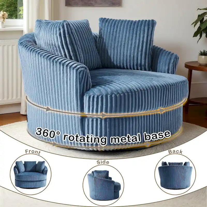 Extra grote 43 W pluche corduroy draaifauteuil met verzonken armleuningen en kuipvorm