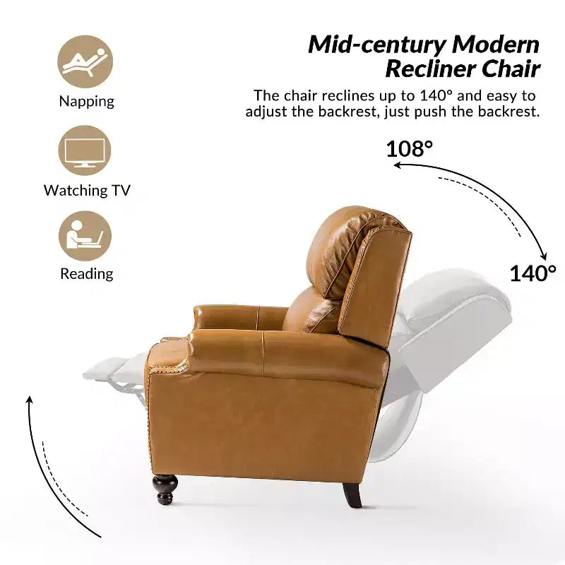 Set van 2 moderne Elisabete-fauteuils met hoge rugleuning van echt leer en vintage spijkerkopafwerking voor woonkamer en slaapkamer| ART OF LIVING DESIGNS