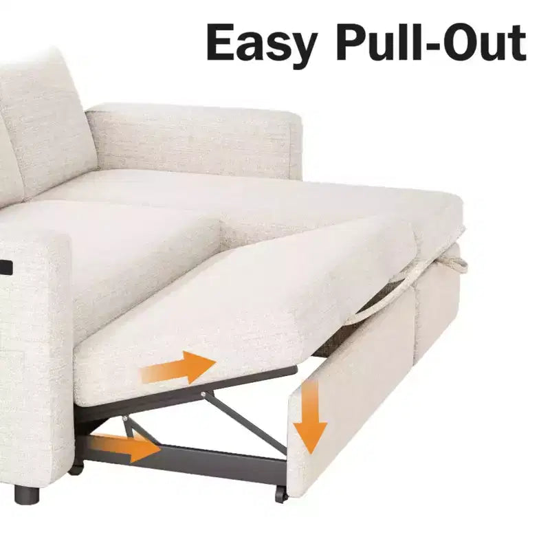 Divano letto estraibile 2-in-1 con chaise longue contenitore, divano componibile in ciniglia con porte USB per il soggiorno