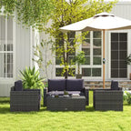 4-delige rotan loungeset, rieten terrasbankstel met loveseatstoelen en salontafel met glazen blad voor de tuin