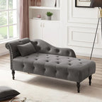 Modern 60.6  Velvet Upholstered Buttons Tufted Chaise Lounge Chair with Solid Wood Legs and Nailheads