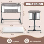 Babywiegje met wielen – beige / grijs / roze, wiegje naast het bed, voor 1 baby