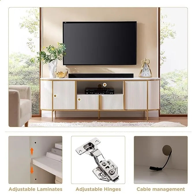 Mobile TV moderno di lusso, centro d'intrattenimento, con piano effetto marmo