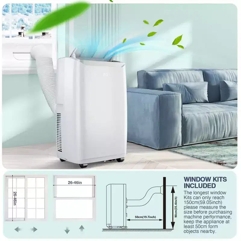 Climatizzatore portatile da 14000 BTU, raffredda fino a 750 piedi quadrati, unità portatile con deumidificatore