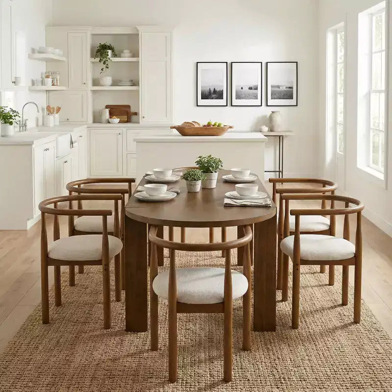 7-delige ovale eetkamertafelset voor 6 personen, grote familiekeukentafel van 71 inch met 6 gevoerde eetkamerstoelen, walnoot - Christopher Knight Home