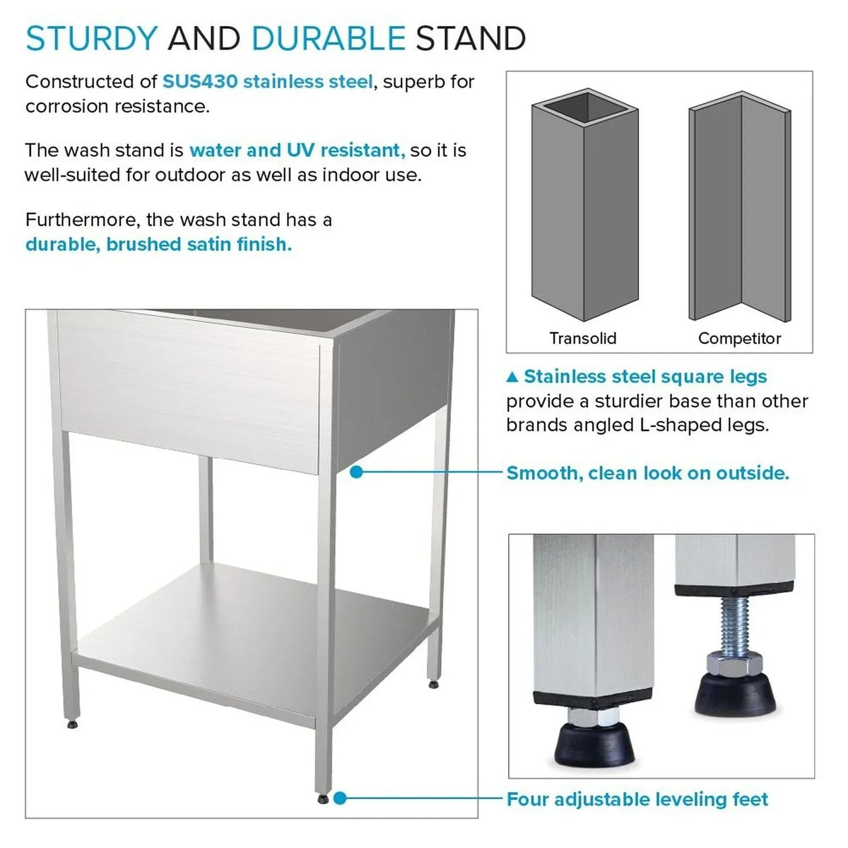 Sink tal-ħasil tal-ħwejjeġ u stand tal-ħasil tal-istainless steel, 24-in W x 22-in D x 35-in H