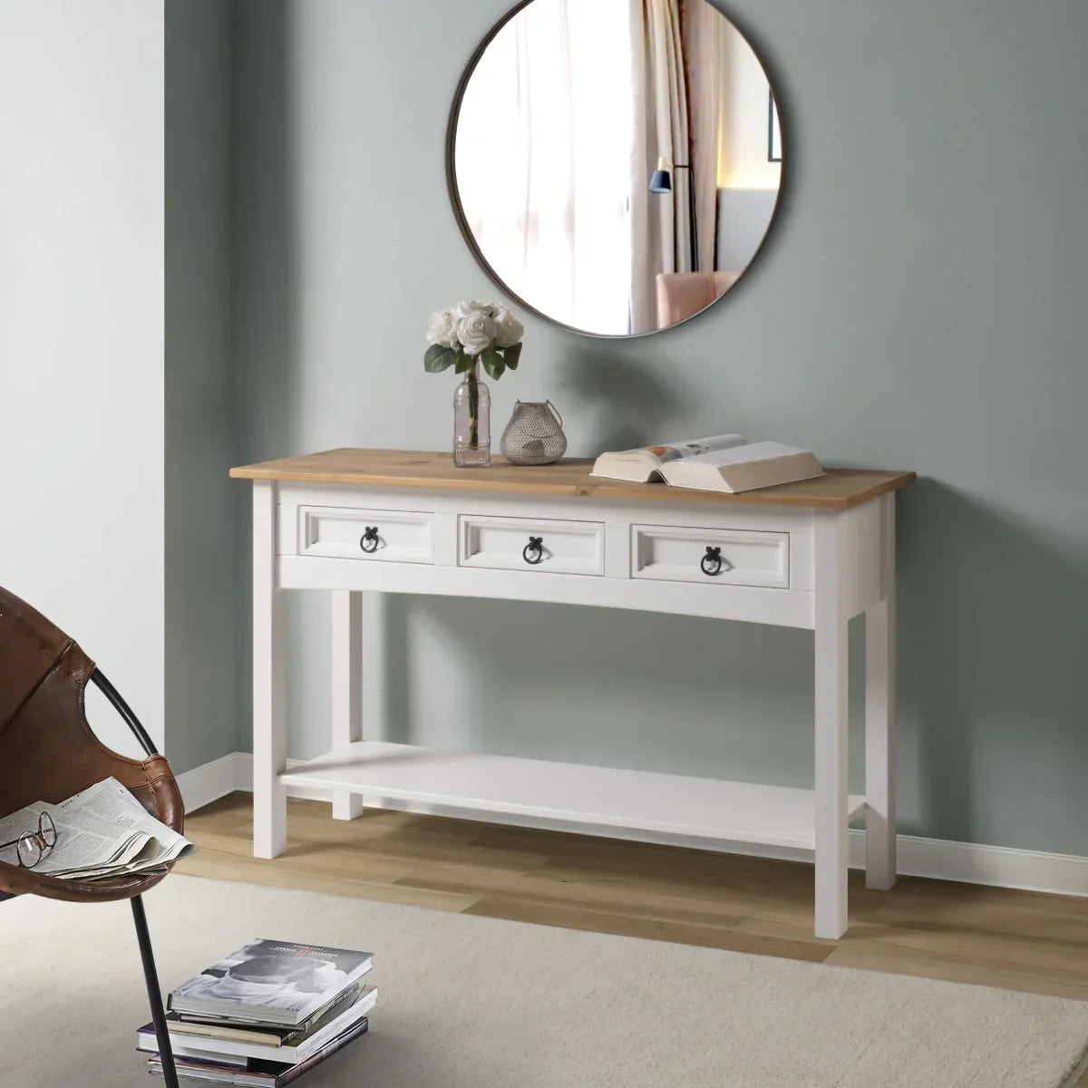Houten haltafel, consoletafel met 3 laden Corona | Furniture Dash - N.v.t.