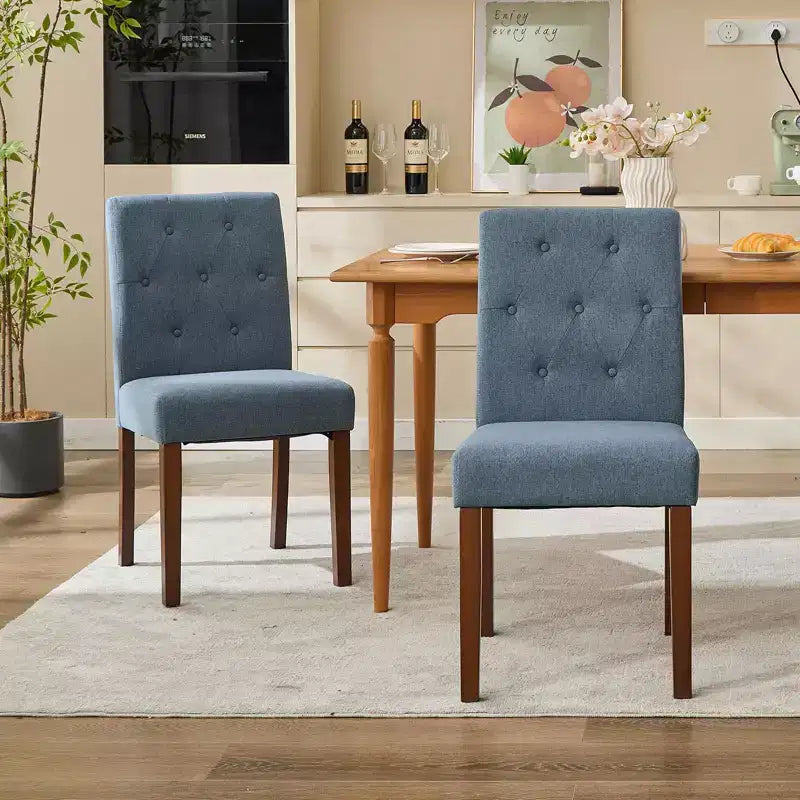 Parsons-eetkamerstoelen met knopen en capitonnering, set van 6 / 4 – gestoffeerde keukenstoelen met houten poten en gewatteerde zittingen – meubels voor woonkamer en keuken