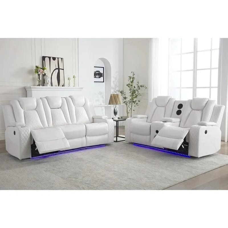Elektrisch verstellbares Sofa mit kabellosem Ladegerät, Leselampe für das Wohnzimmer, Kunstleder, LED-Beleuchtung, AC-/USB-Anschluss und Getränkehalter, Schwarz