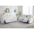 Elektrisch verstellbares Sofa mit kabellosem Ladegerät, Leselampe für das Wohnzimmer, Kunstleder, LED-Beleuchtung, AC-/USB-Anschluss und Getränkehalter, Schwarz