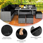 Costway 7-delige eethoek voor de patio van rotan, modulaire bank, fauteuil en voetenbank - Bekijk de details