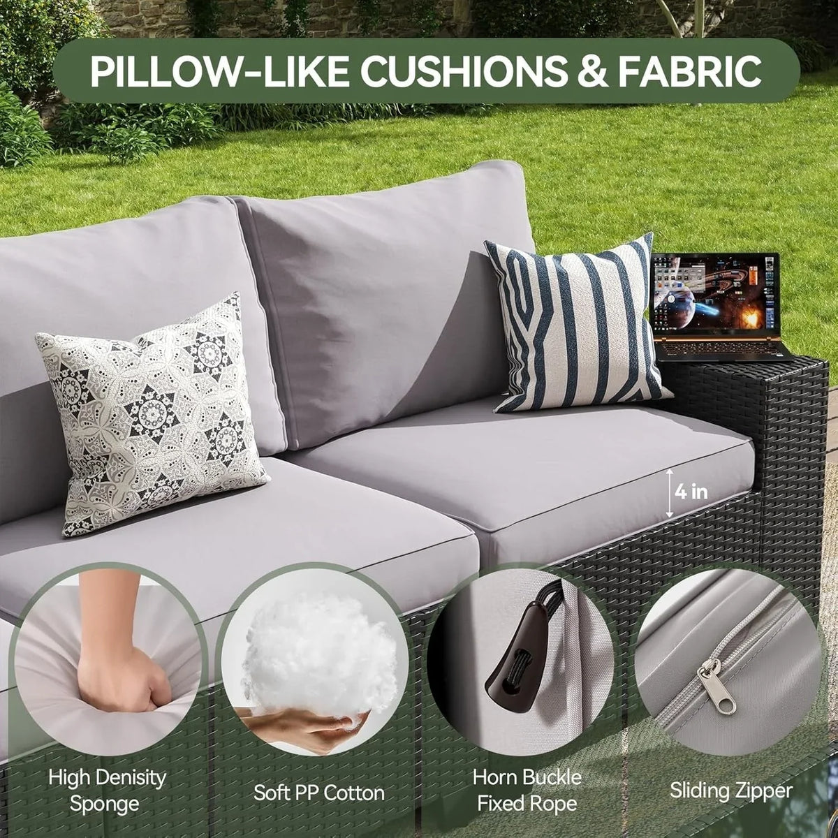 Garniture vanjskog vrtnog namještaja s jastucima debljine 4 in.