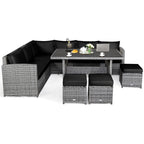 Costway 7-delige eethoek voor de patio van rotan, modulaire bank, fauteuil en voetenbank - Bekijk de details