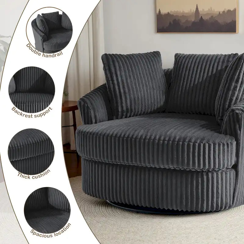 Extra grote 43 W pluche corduroy draaifauteuil met verzonken armleuningen en kuipvorm