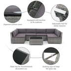 7-delige outdoor loungeset van vlechtwerk en staal met kussens