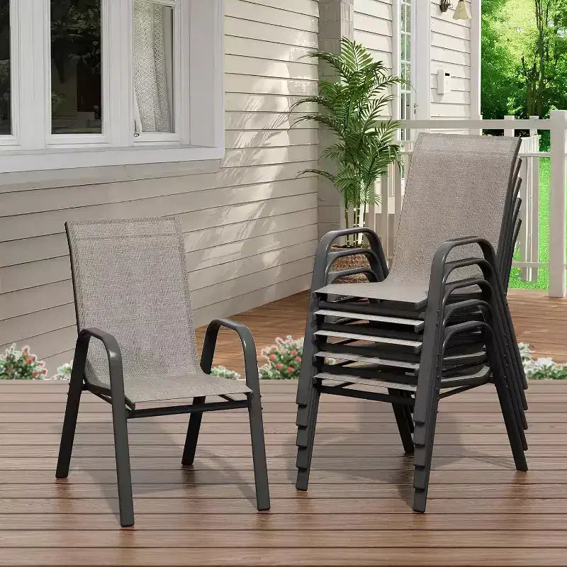 Terrasstoelen, stapelbare buiteneetkamerstoelen, set van 4/6, lichtgewicht weerbestendige textilene tuinstoelen met armleuningen voor achtertuin en zwembadterras