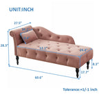 Modern 60.6  Velvet Upholstered Buttons Tufted Chaise Lounge Chair with Solid Wood Legs and Nailheads