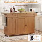 55 Mobile Island Table with Power Outlet & Drop Leaf, Kitchen Rolling Island Kitchen Island Cart with Trash Storage Cabinet for Kitchen