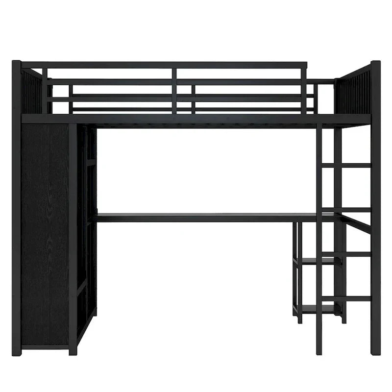 Hochbettgestell in Full-XL-Größe mit integriertem Kleiderschrank