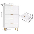 Weiß / Marmor und Holz, Kommode mit 5 Schubladen – geriffelte Front, für 1 Person