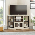 Mobile TV angolare in stile farmhouse, centro d'intrattenimento e consolle multimediale per TV fino a 55" con presa di corrente