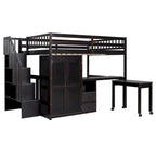 Hochbett in Full-Size mit Treppe, Bücherregal, Schreibtisch und Kleiderschrank – platzsparendes Multifunktionsmöbel für Kinder und Jugendliche – Weiß