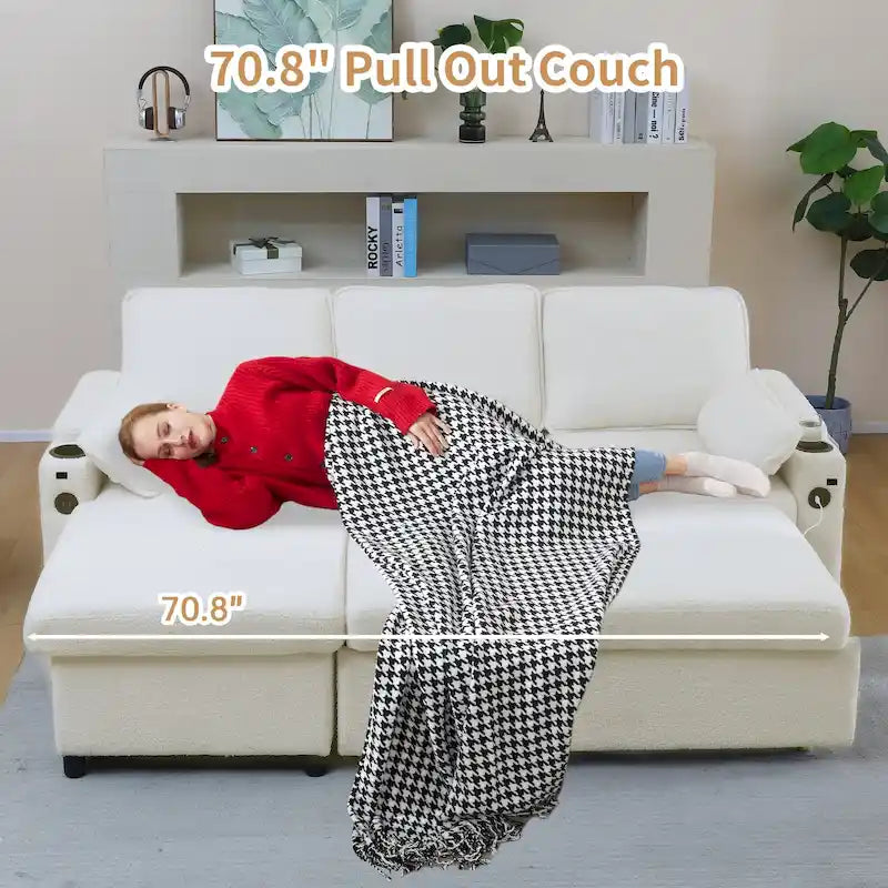 80 L-Shaped Sofa Couch Bed, Sofa Sleeper with Pull Out Bed, Reversible Sleeper Sofa Bed