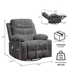 Poltrona reclinabile a dondolo girevole a 360° oversize con massaggio e calore - sedia lounge ergonomica con portabicchieri e tasche laterali per soggiorno e cameretta
