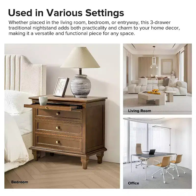 Comodino Giorgio con 3 cassetti e prese integrate, set da 2|HULALA HOME