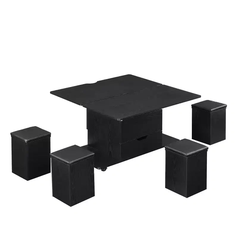 Multifunktionaler moderner Couchtisch mit Liftplatte, verborgenem Stauraum, 4 Hockern und Rollen – perfekt für moderne Wohnbereiche