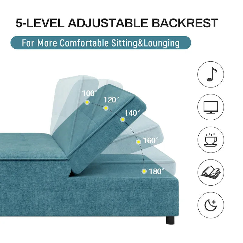 Divano letto in lino a 3 posti 4-in-1 da 72,5", con schienale regolabile su 5 livelli e tasca portaoggetti