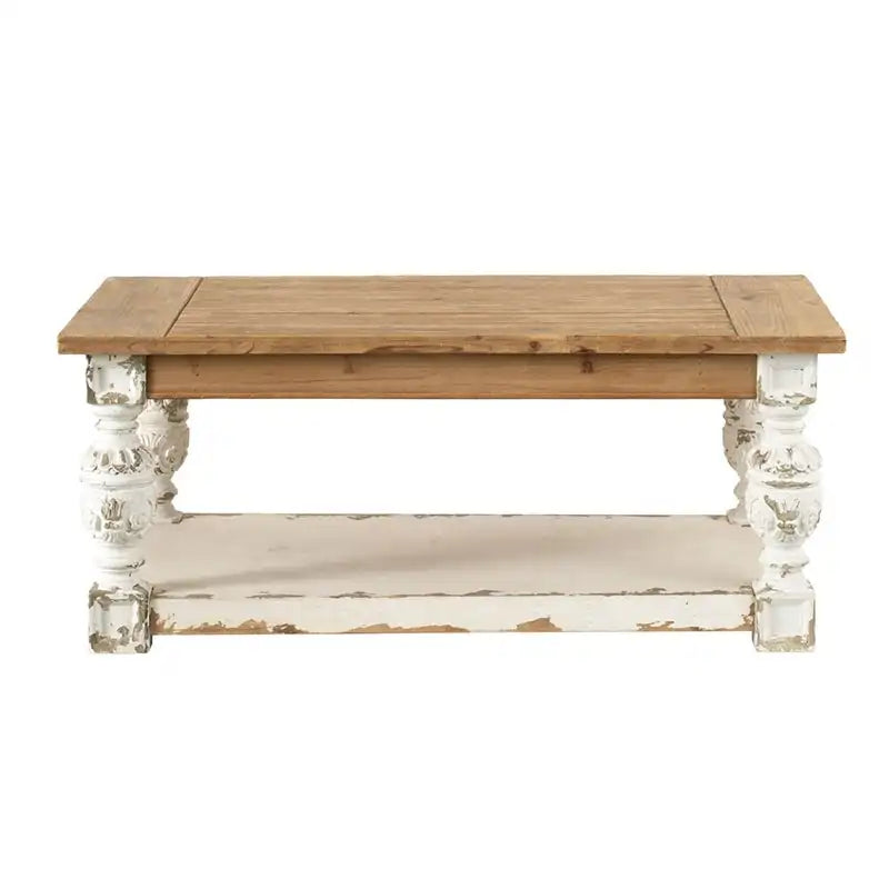 Rechthoekige salontafel van antiek witgewassen hout