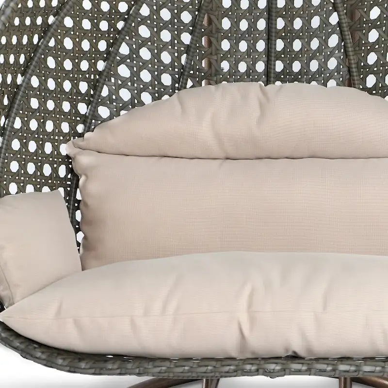 Poltrona sospesa a uovo LeisureMod per 2 persone con supporto - Altalena da patio in rattan intrecciato per esterni/interni, chaise longue con cuscini